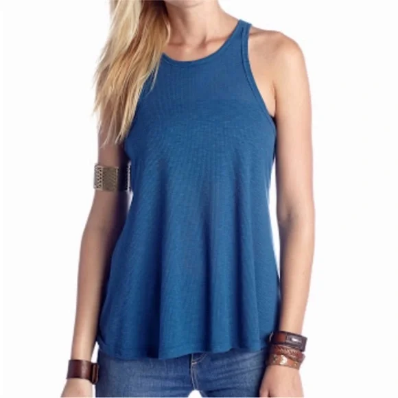 Free People Teal Blue Long Beach Tank Size Small Basic Layering Racerback Summer - Picture 2 of 12